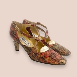 Harris Prestige Vintage Leather Multicolor Snakeskin Strappy Heels Pumps SZ 6